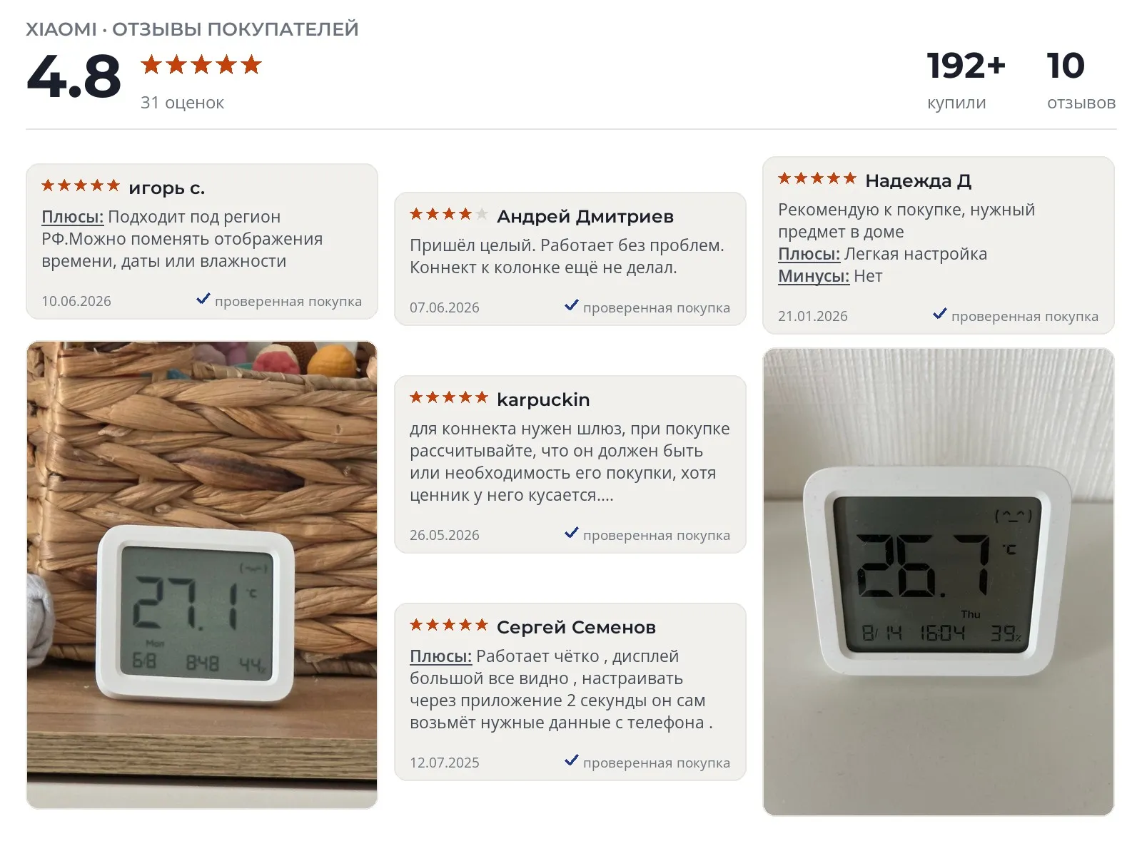 Отзывы и фотографии покупателей на Xiaomi Mi Temperature and Humidity Monitor 3. Источник Яндекс.Маркет Цифровая метеостанция Xiaomi Mi Temperature and Humidity Monitor 3 - реальные фото и отзывы покупателей