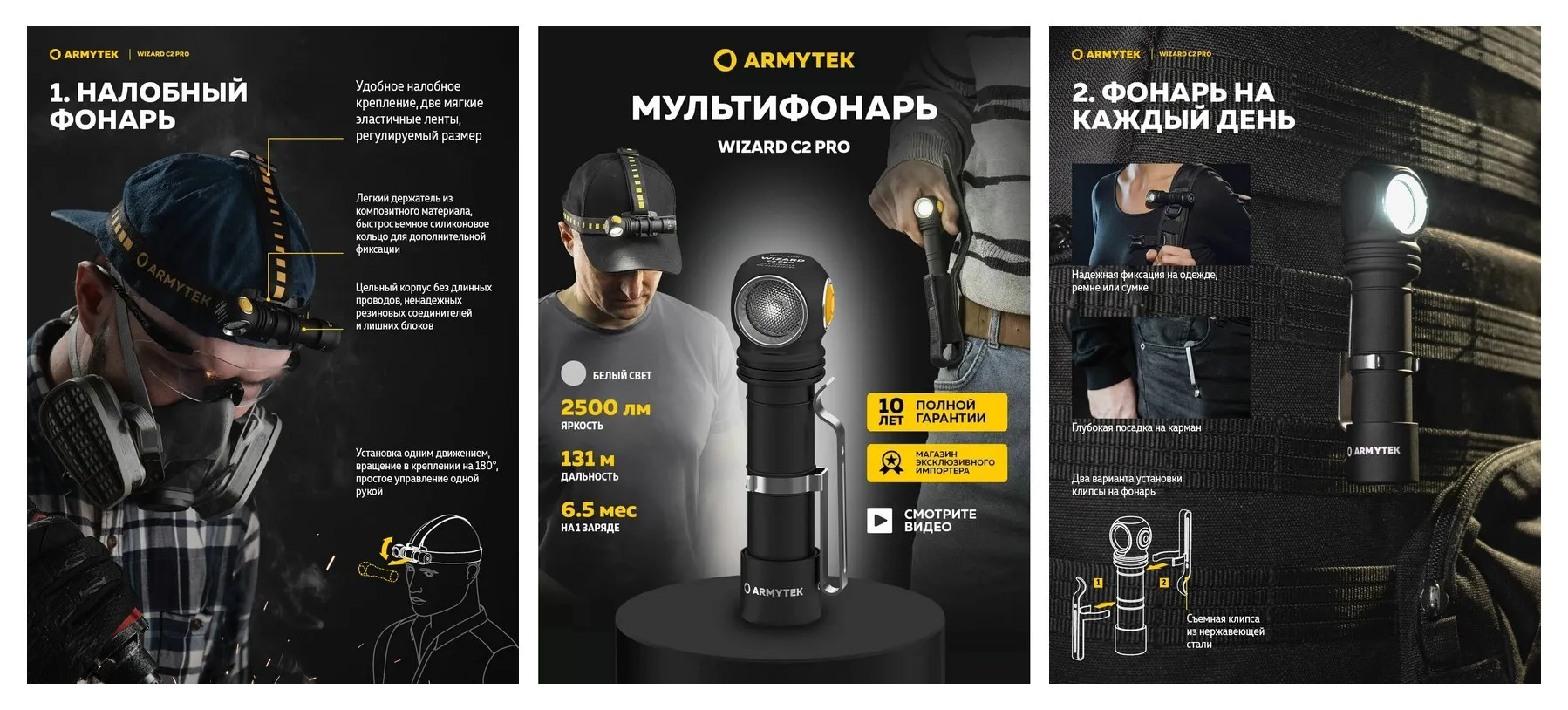 Фонарь налобный Armytek Wizard C2 Pro Magnet USB (белый свет) F08701C