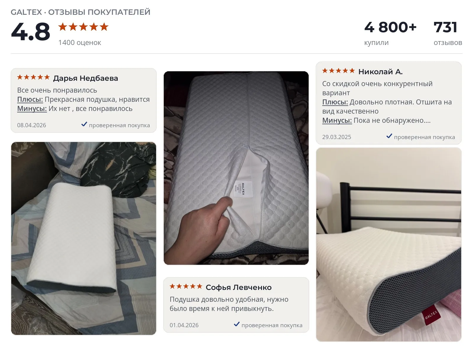 Ортопедическая подушка для сна Galtex - реальные фото и отзывы покупателей