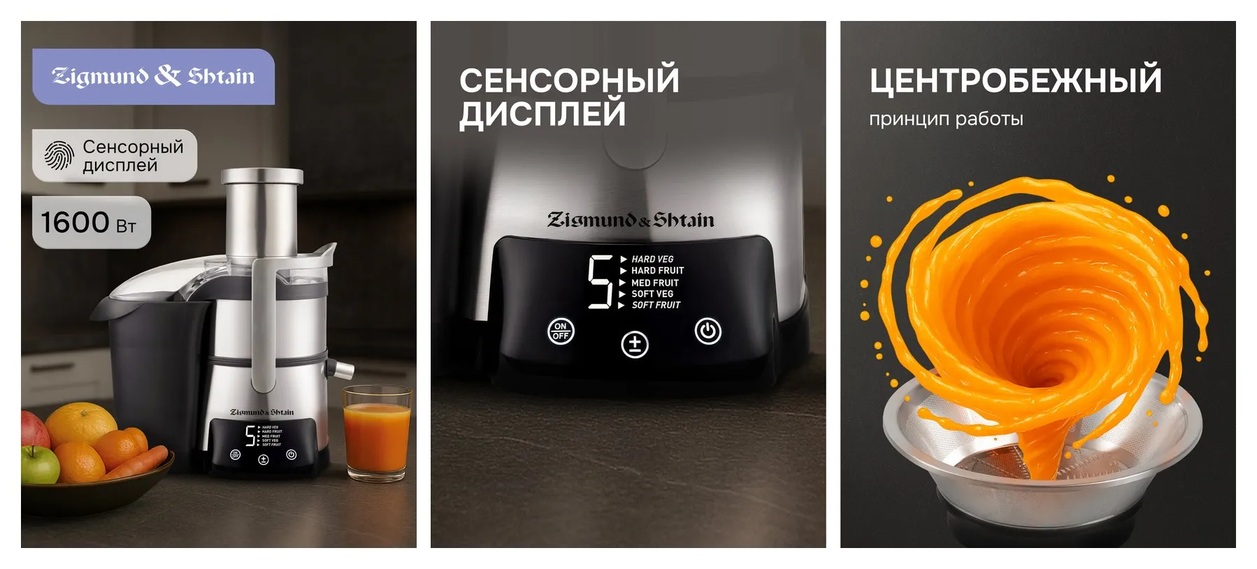 Соковыжималка Zigmund & Shtain EJ-755, электрическая, 1600 Вт, стальной Соковыжималка Zigmund & Shtain EJ-755, электрическая, 1600 Вт, стальной