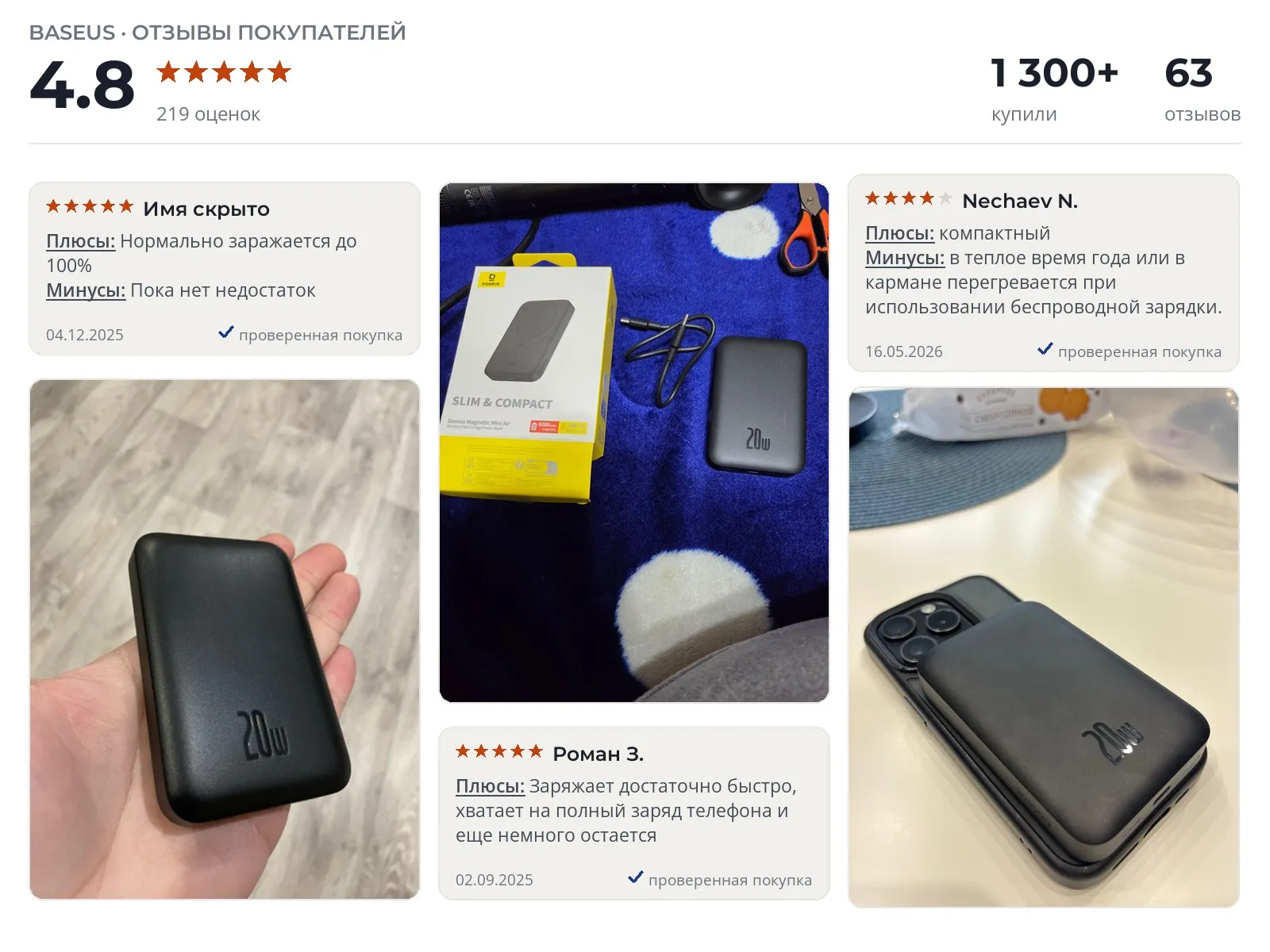 Отзывы и фотографии покупателей на Baseus Magnetic Mini Air. Источник Яндекс.Маркет Повербанк Baseus Magnetic Mini Air - реальные фото и отзывы покупателей