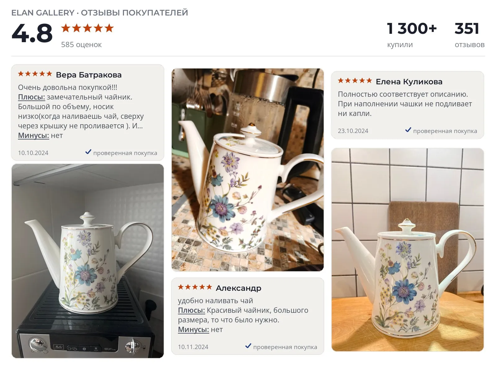 Отзывы и фотографии покупателей на Elan Gallery Juliette. Источник Яндекс.Маркет Заварочный чайник Elan Gallery Juliette - реальные фото и отзывы покупателей