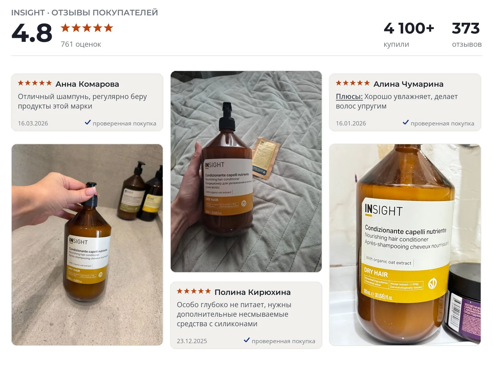 Отзывы и фотографии покупателей на INSIGHT Dry Hair. Источник Яндекс.Маркет Бальзам для волос INSIGHT Dry Hair - реальные фото и отзывы покупателей