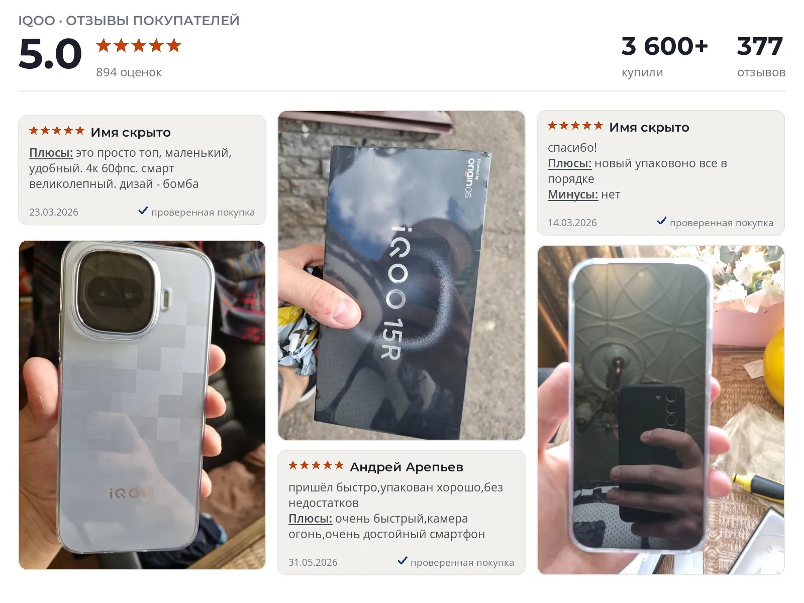 Отзывы и фотографии покупателей на iQOO 15R. Источник Яндекс.Маркет 5G смартфон iQOO 15R - реальные фото и отзывы покупателей