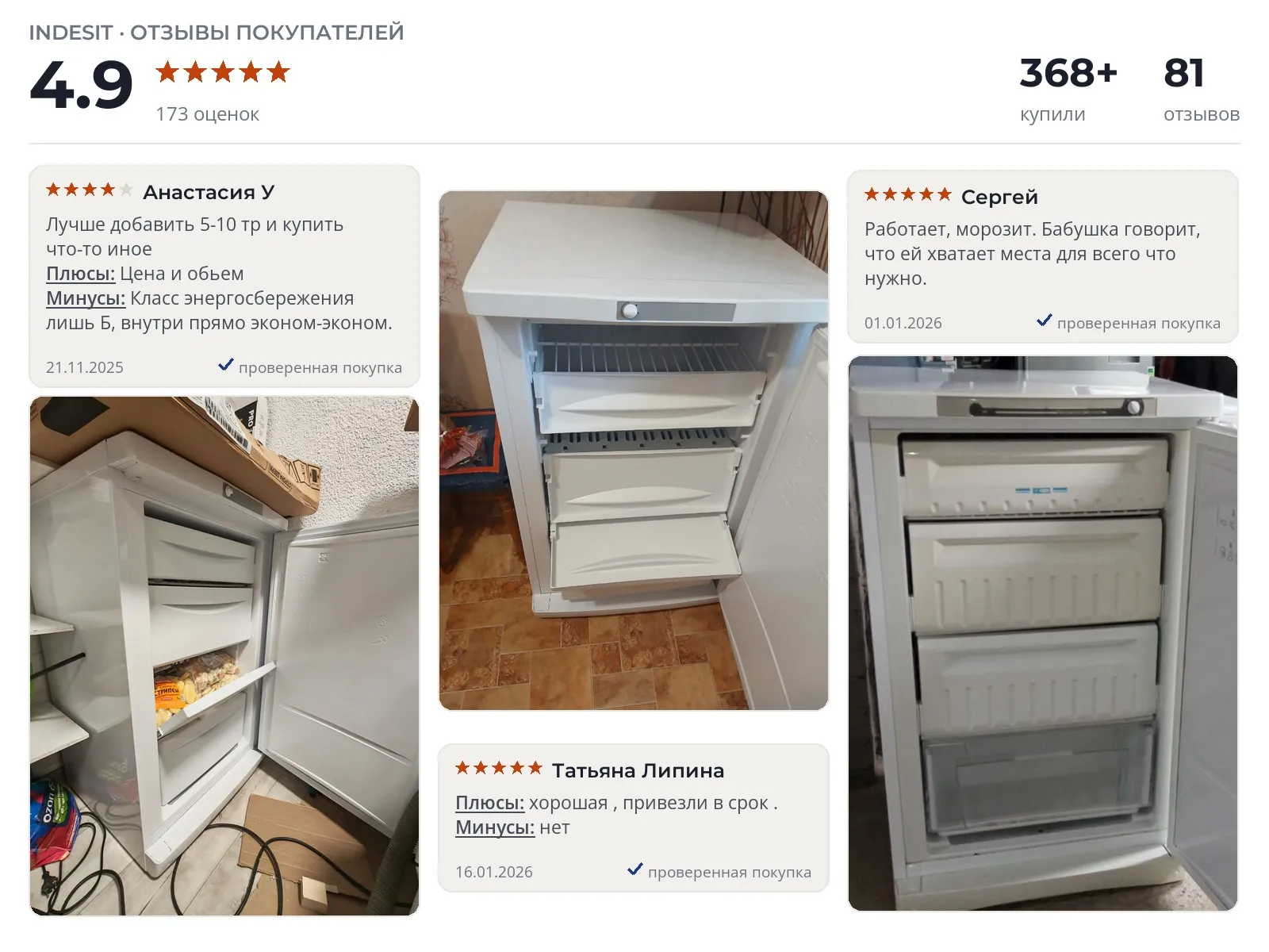 Морозильная камера Indesit SFR 100 - реальные фото и отзывы покупателей