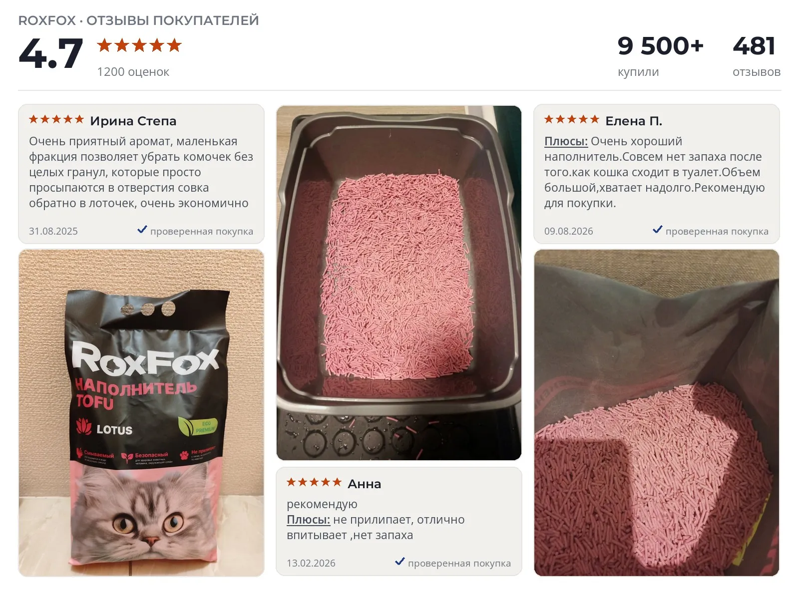 Наполнитель для лотка RoxFox Тофу лотос - реальные фото и отзывы покупателей