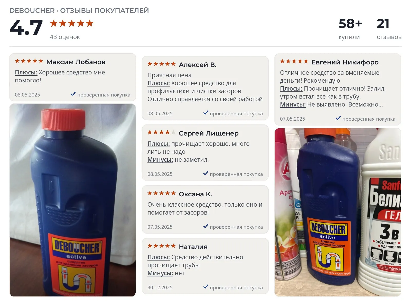Отзывы и фотографии покупателей на Aqualon Дебошир Active. Источник Яндекс.Маркет Средство от засоров труб Aqualon Дебошир Active - реальные фото и отзывы покупателей
