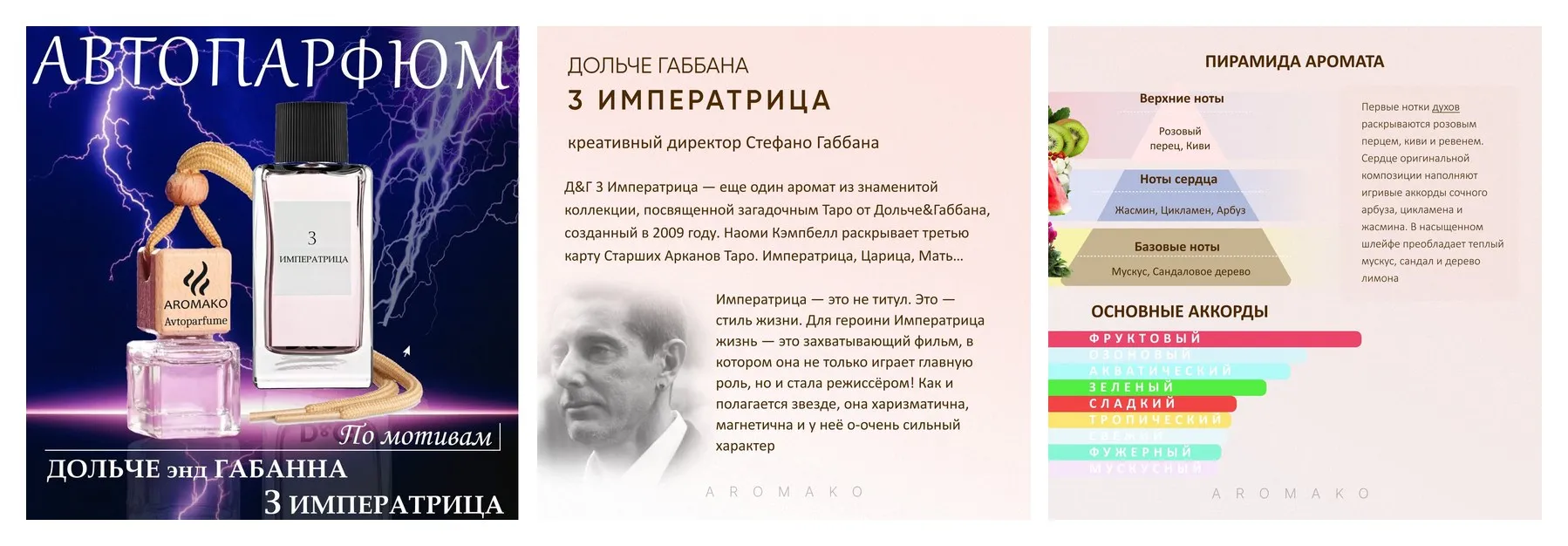 Ароматизатор для авто AromaKo по мотивам Dolce & Gabbana ″3 L'Imperatrice″, освежитель в машину, вонючка в автомобиль
