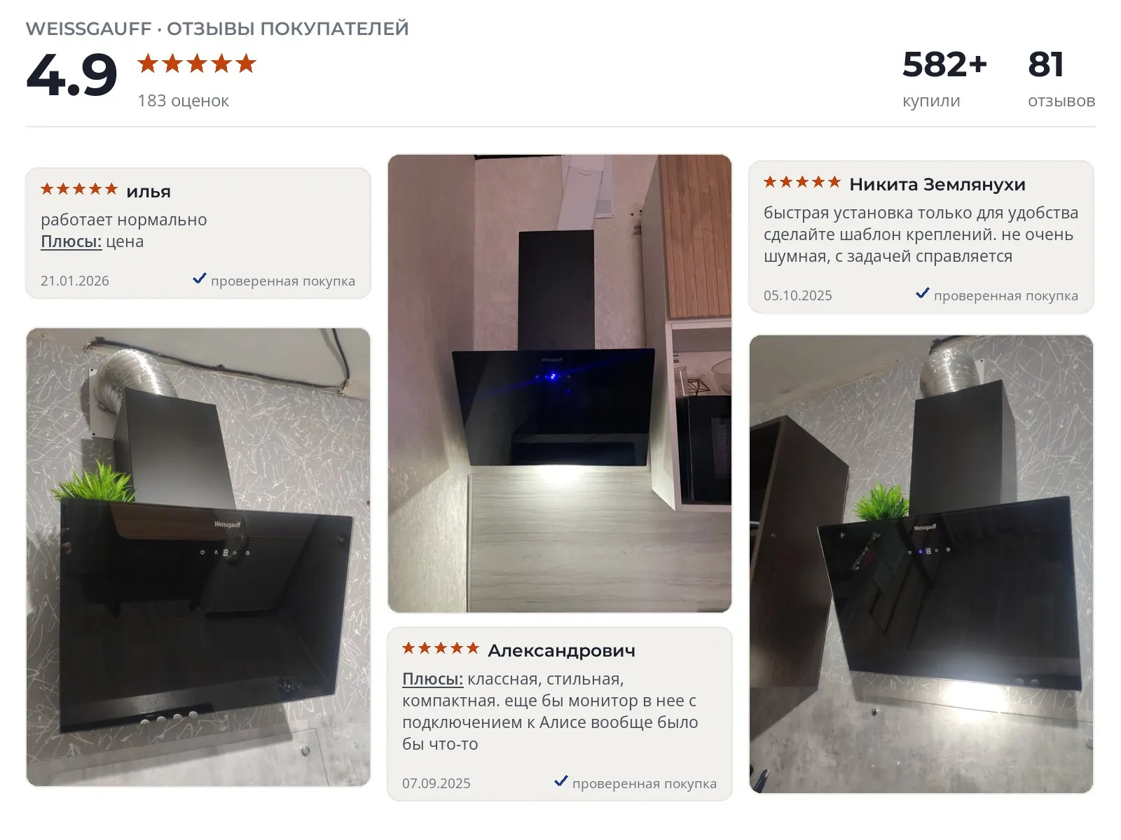 Вытяжка Weissgauff Yota 500 Touch - реальные фото и отзывы покупателей