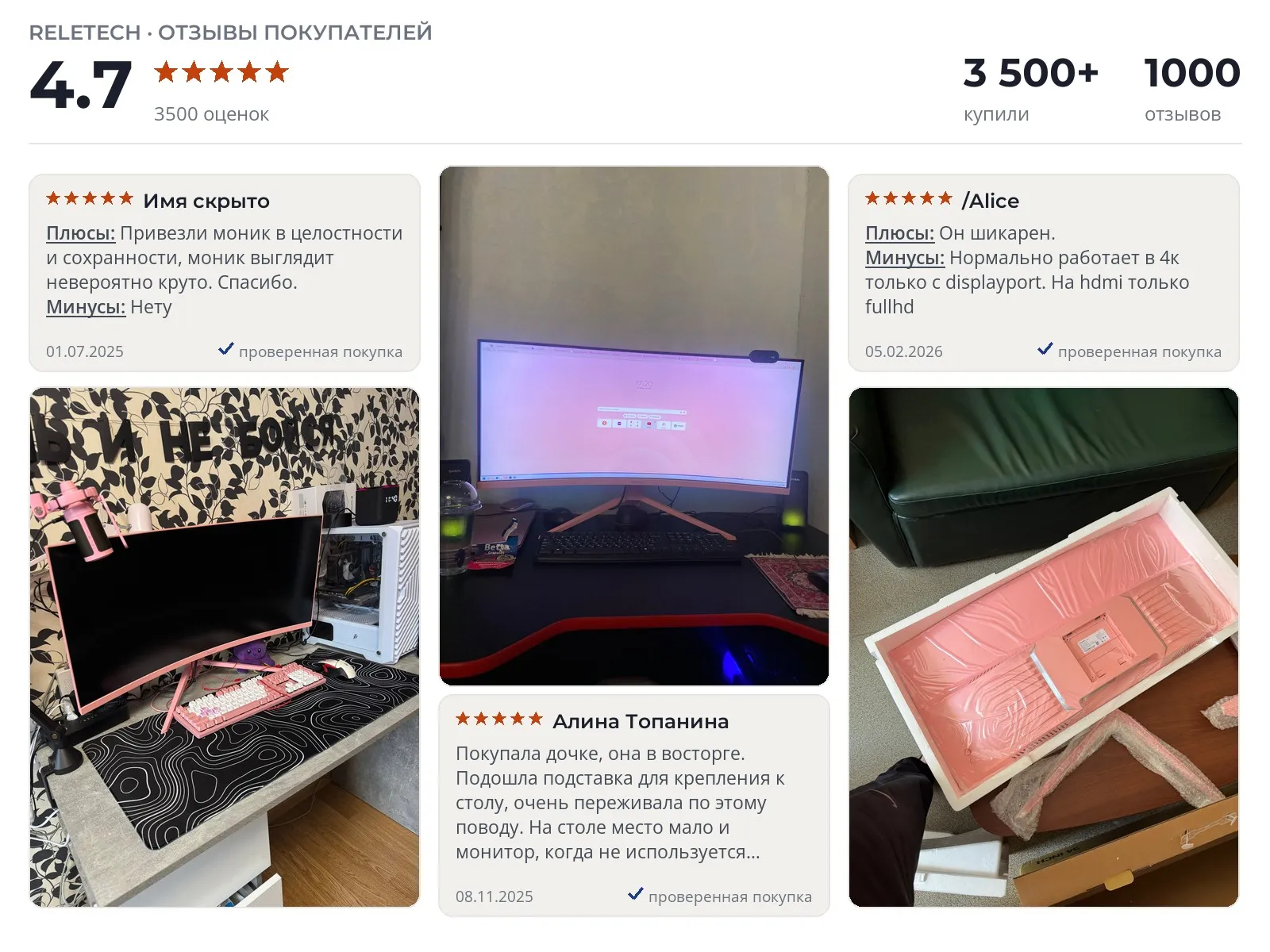 Отзывы и фотографии покупателей на Reletech. Источник Яндекс.Маркет Изогнутый монитор Reletech - реальные фото и отзывы покупателей