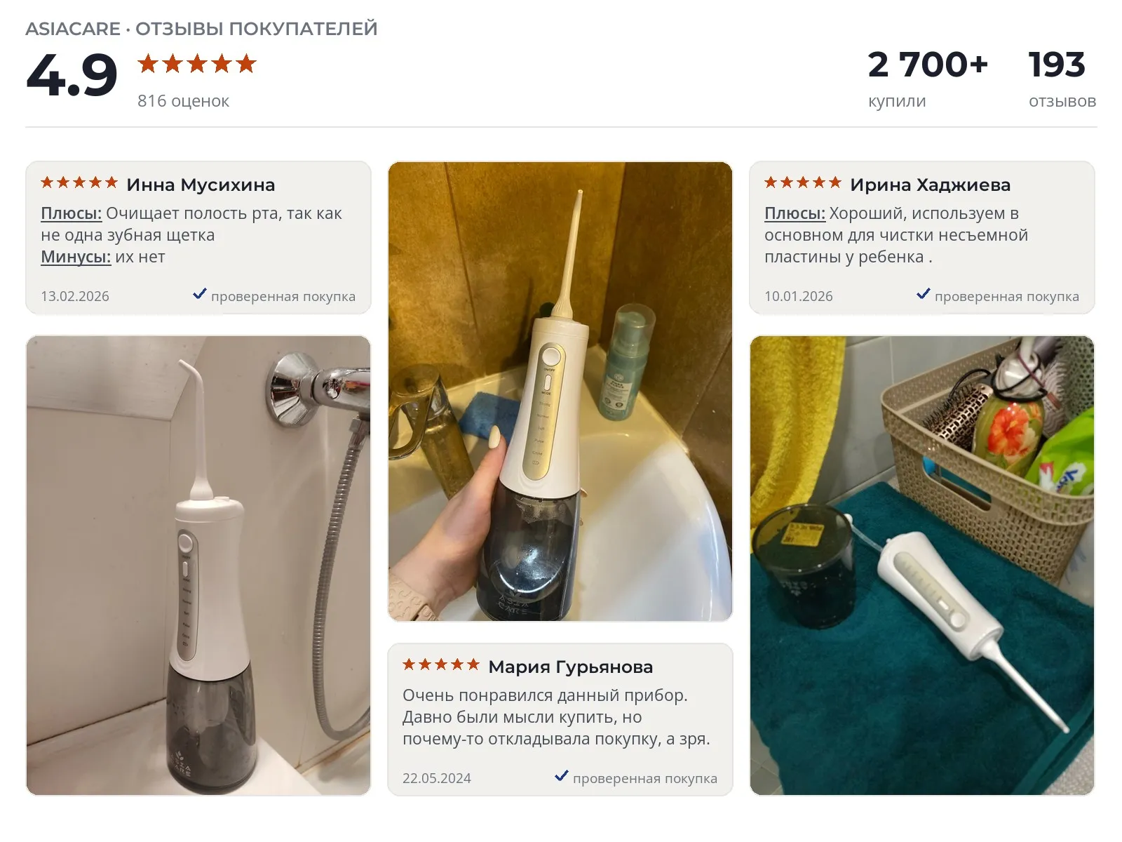 Отзывы и фотографии покупателей на AsiaCare Ultra. Источник Яндекс.Маркет Ирригатор AsiaCare Ultra - реальные фото и отзывы покупателей