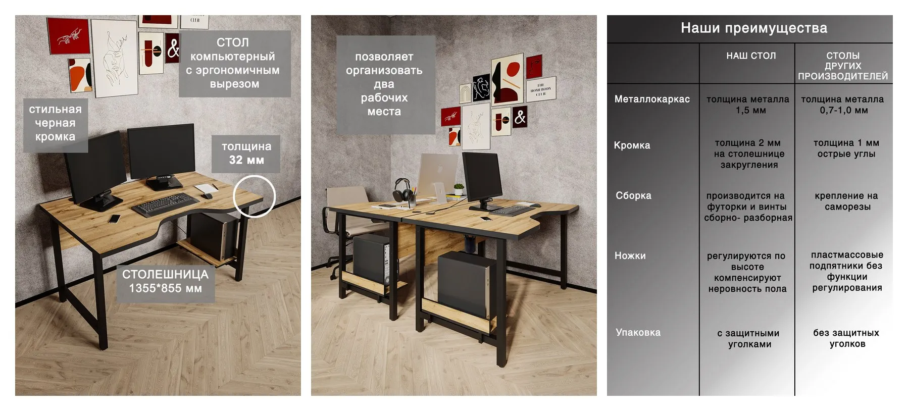 Я01-08.2-01 Стол компьютерный LOFT, с регулировкой высоты, ЛДСП цвет Вотан Светлый Я01-08.2-01 Стол компьютерный LOFT, с регулировкой высоты, ЛДСП цвет Вотан Светлый