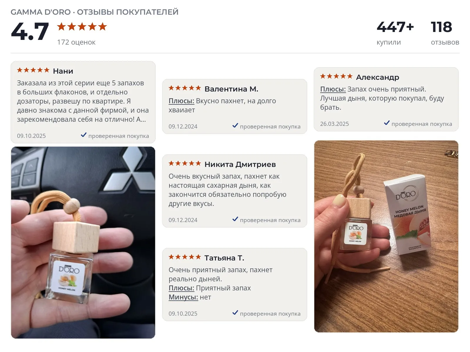 Автомобильный ароматизатор GAMMA D'ORO Медовая дыня - реальные фото и отзывы покупателей