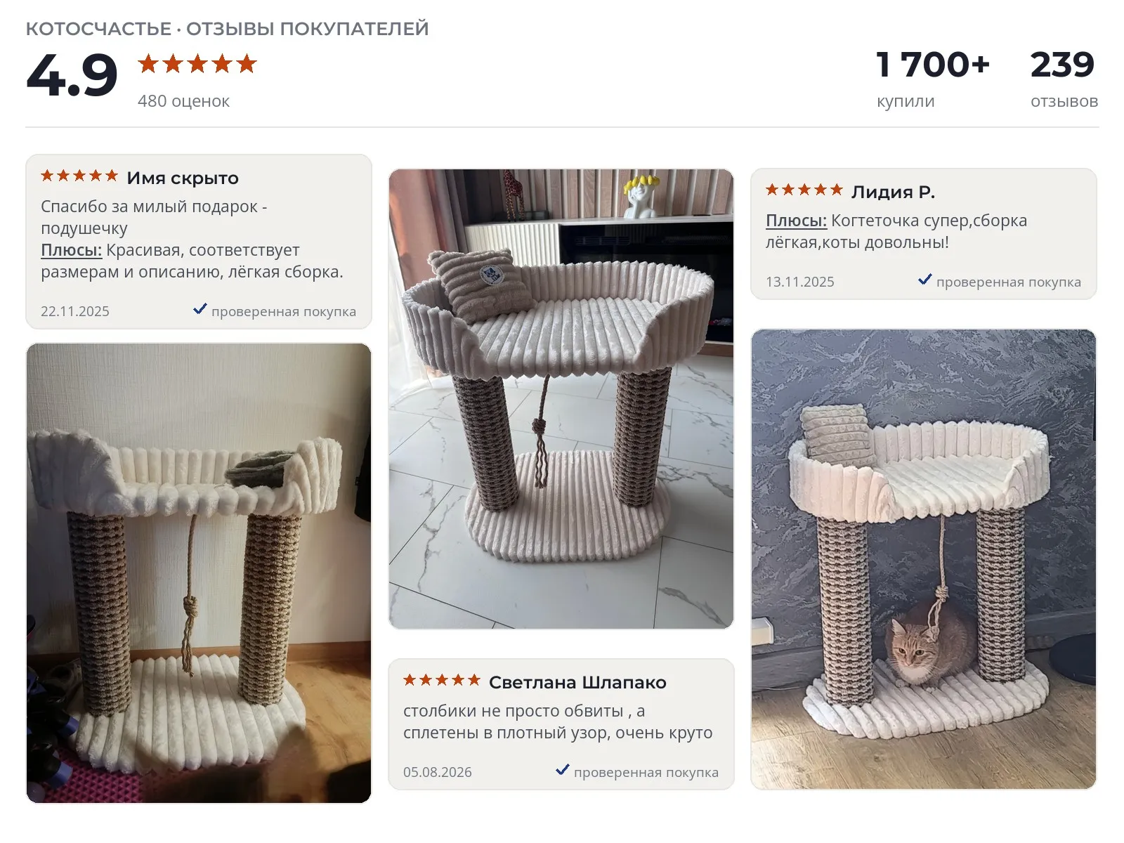 Отзывы и фотографии покупателей на Котосчастье с лежанкой из меха. Источник Яндекс.Маркет Когтеточка Котосчастье с лежанкой из меха - реальные фото и отзывы покупателей