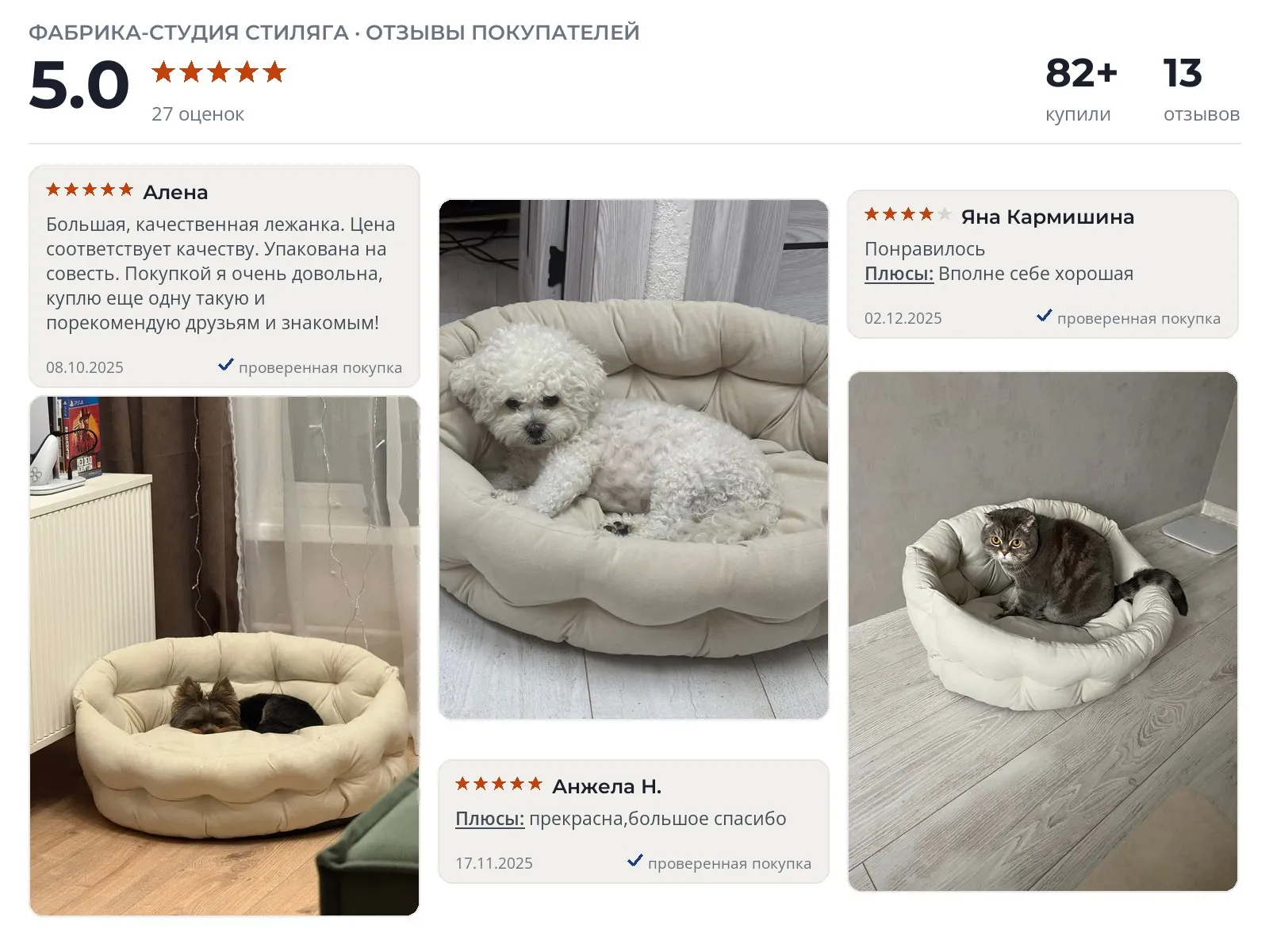 Лежанка для собак Фабрика-студия Стиляга Вельможа - реальные фото и отзывы покупателей
