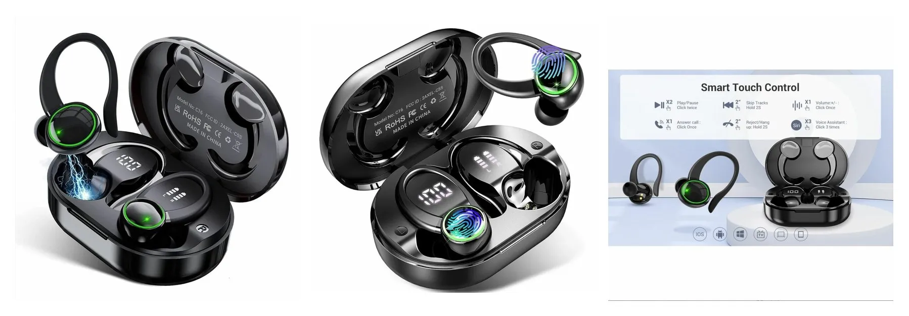 Беспроводные спортивные наушники V5, Bluetooth 5.3, сенсорное управление, черные