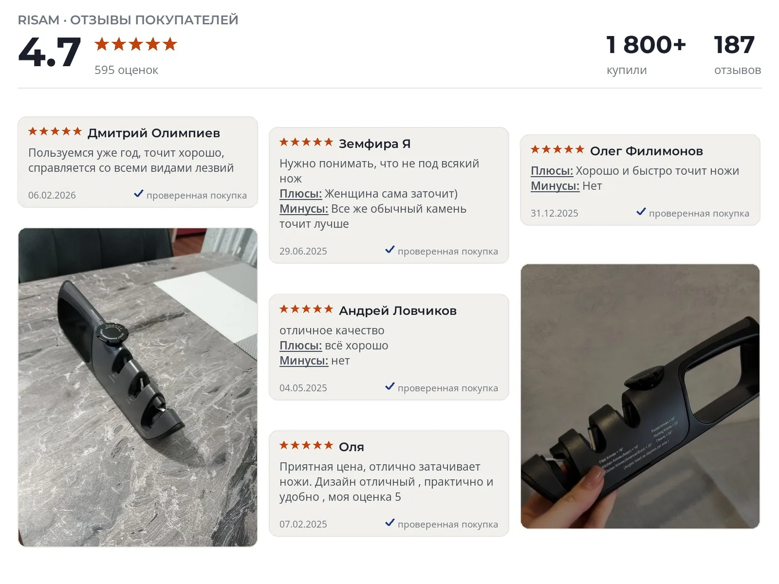 Точилка для ножей Risam Профессиональная ручная - реальные фото и отзывы покупателей