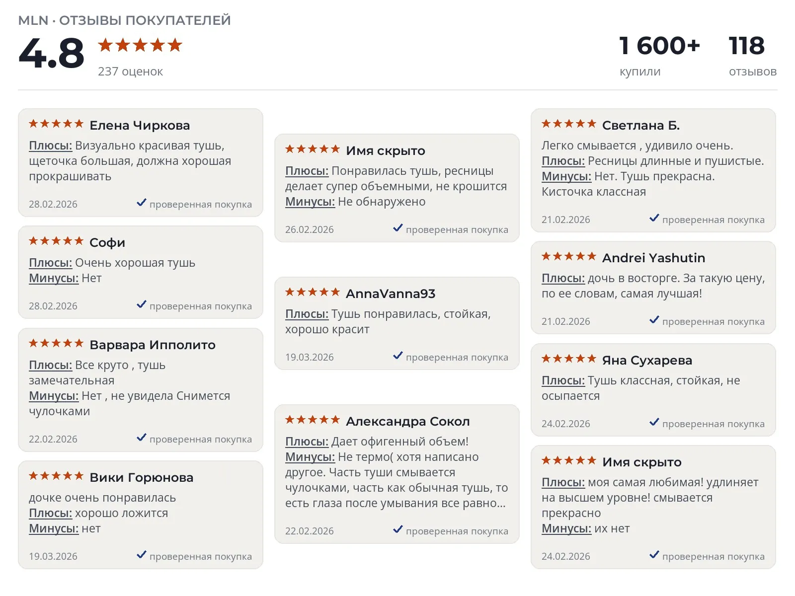 Тушь для ресниц MLN - реальные фото и отзывы покупателей