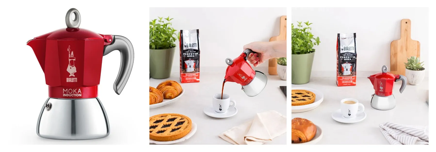 Гейзерная кофеварка Bialetti 6942 Moka induction на 2 чашки красная Гейзерная кофеварка Bialetti 6942 Moka induction на 2 чашки красная