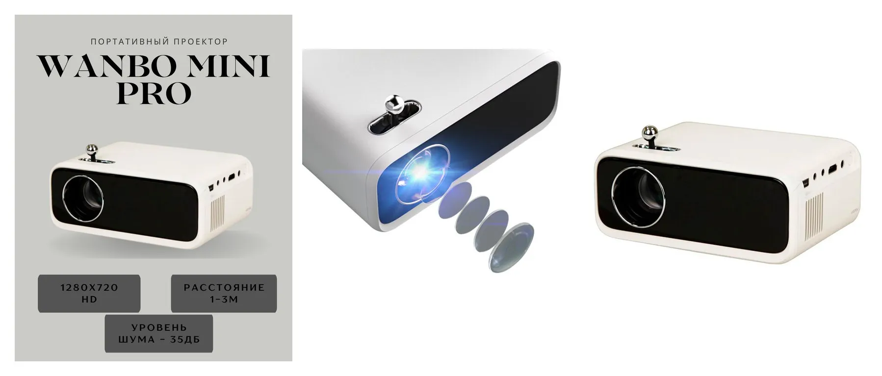 Проектор портативный Wanbo mini Pro, 1280х720 LCD, для домашнего кинотеатра