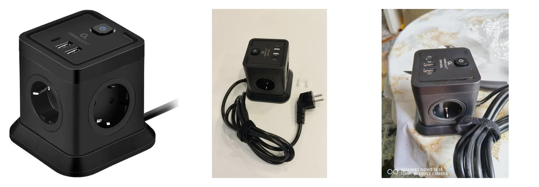 Сетевой фильтр Cablexpert Tower, 4 розетки, 1xType-C, 20Вт, 2хUSB, 2м, черн, коробка