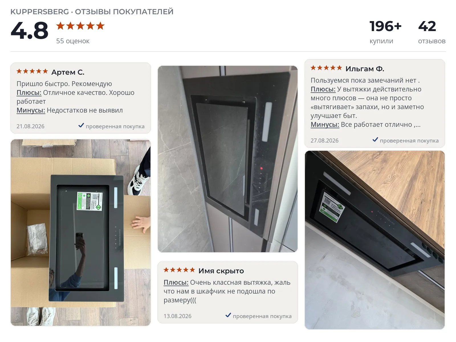 Отзывы и фотографии покупателей на Kuppersberg Inflat 60. Источник Яндекс.Маркет Встраиваемая вытяжка Kuppersberg Inflat 60 - реальные фото и отзывы покупателей