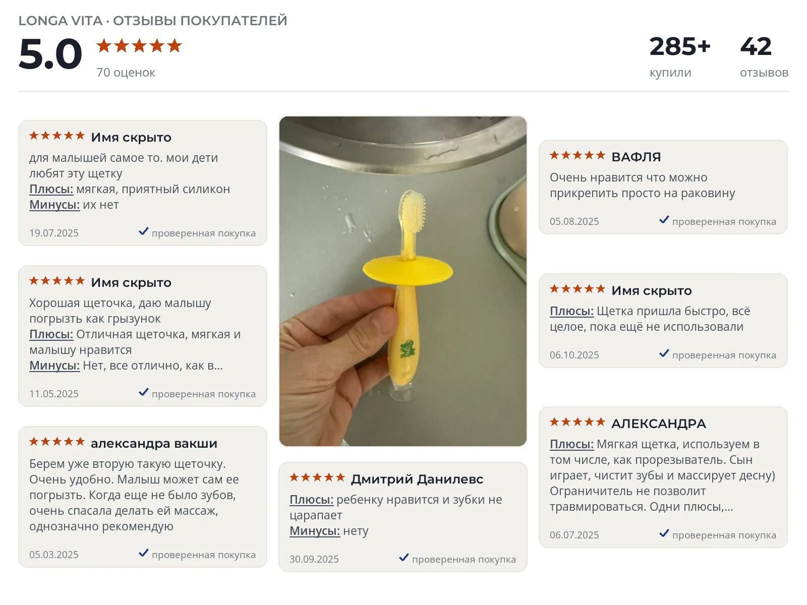 Детская зубная щетка Longa Vita силиконовая с ограничителем - реальные фото и отзывы покупателей