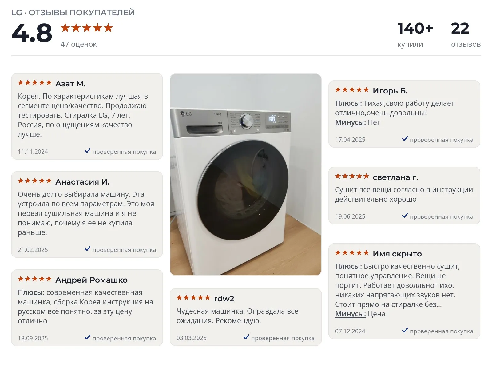 Сушильная машина LG DC10V9V9E - реальные фото и отзывы покупателей