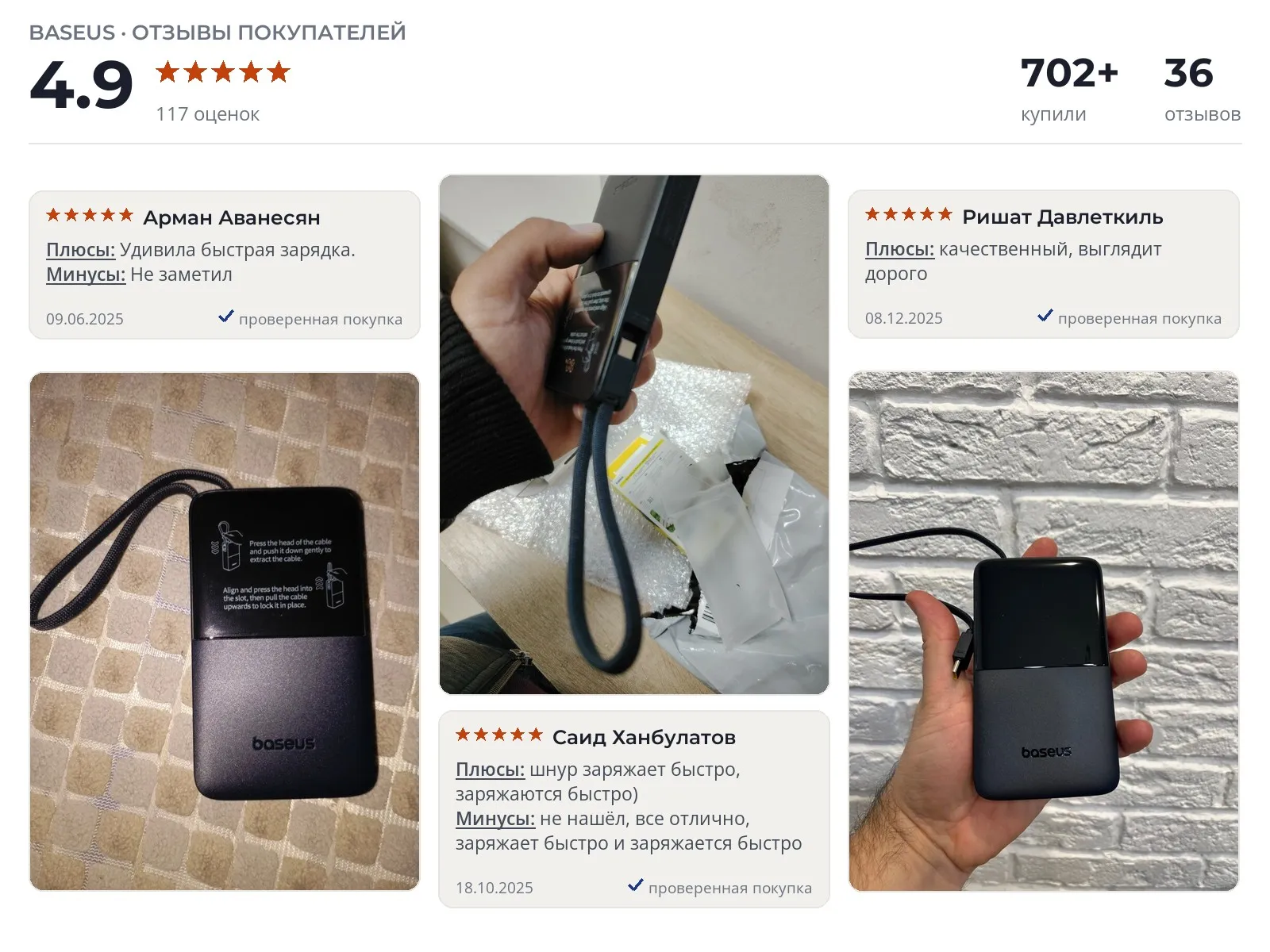 Отзывы и фотографии покупателей на Baseus EnerFill FC51 Bipow2 Pro. Источник Яндекс.Маркет Повербанк Baseus EnerFill FC51 Bipow2 Pro - реальные фото и отзывы покупателей