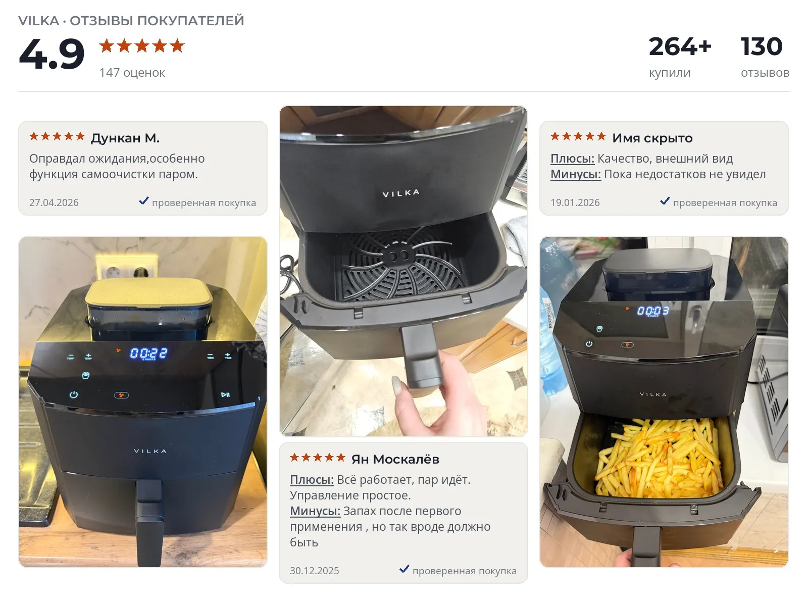 Аэрогриль Vilka Steam AC170 - реальные фото и отзывы покупателей