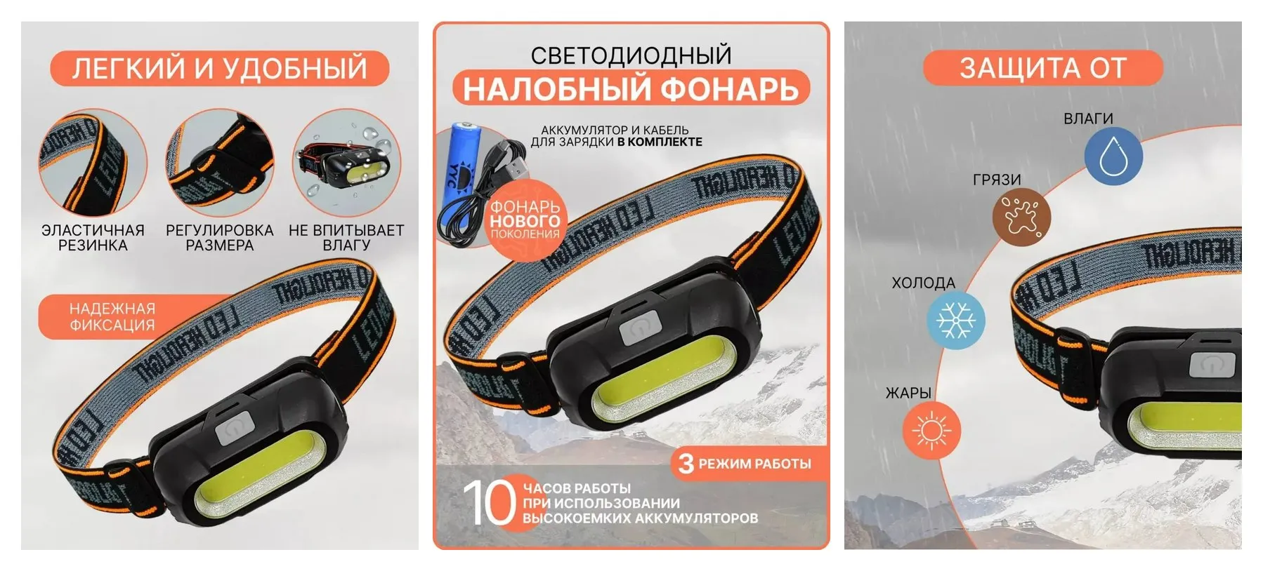 Фонарь налобный светодиодный RK-123 мощный