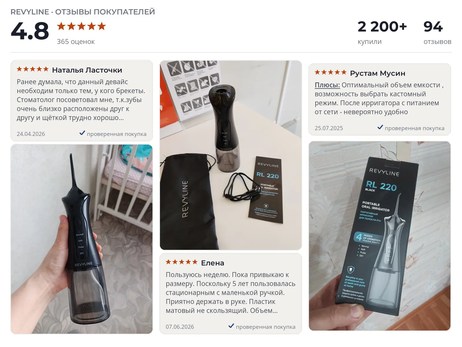 Отзывы и фотографии покупателей на Revyline RL 220. Источник Яндекс.Маркет Ирригатор Revyline RL 220 - реальные фото и отзывы покупателей