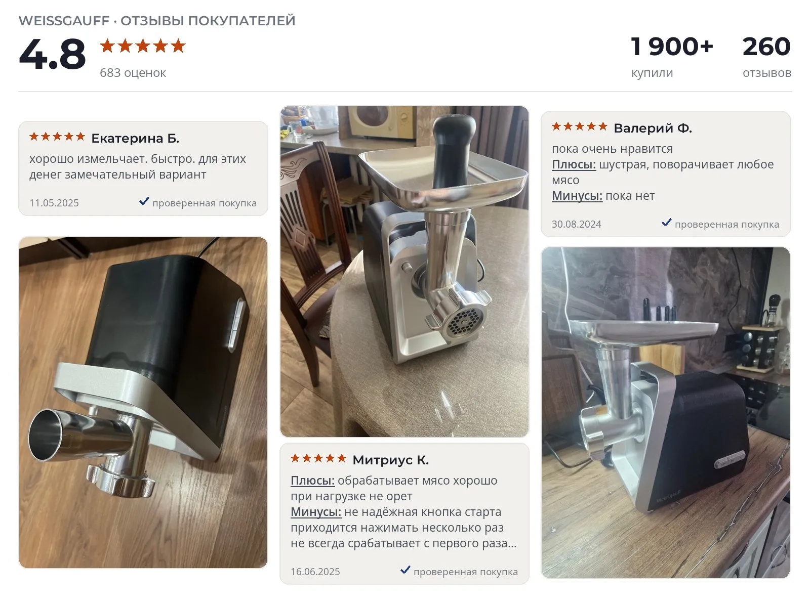 Электрическая мясорубка Weissgauff WMG 673 BS - реальные фото и отзывы покупателей