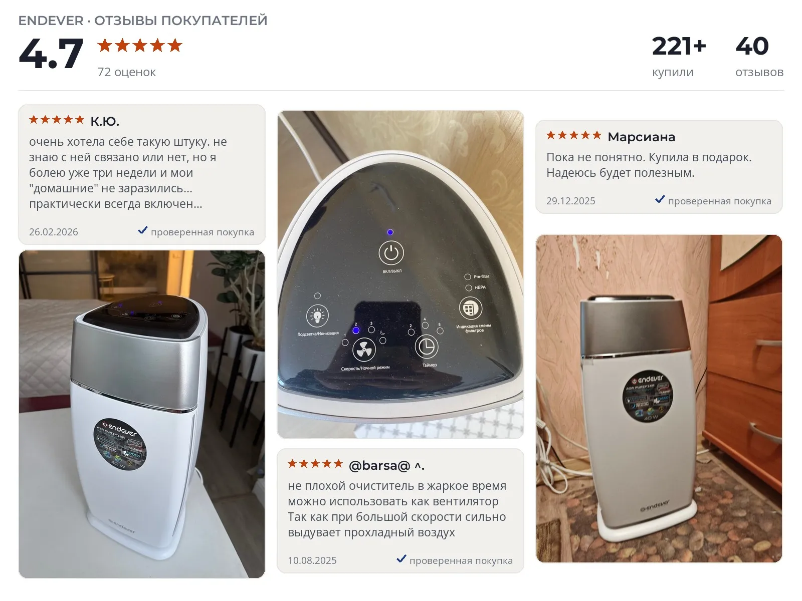 Очиститель воздуха Endever OASIS-290 - реальные фото и отзывы покупателей