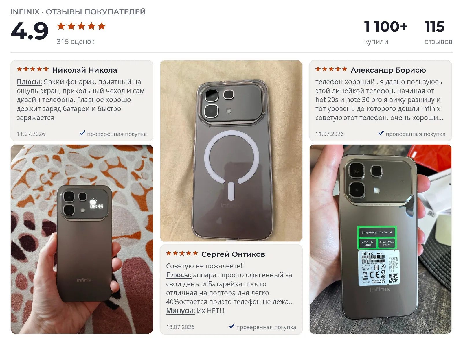 Отзывы и фотографии покупателей на Infinix Note 60 Pro. Источник Яндекс.Маркет 5G смартфон Infinix Note 60 Pro - реальные фото и отзывы покупателей